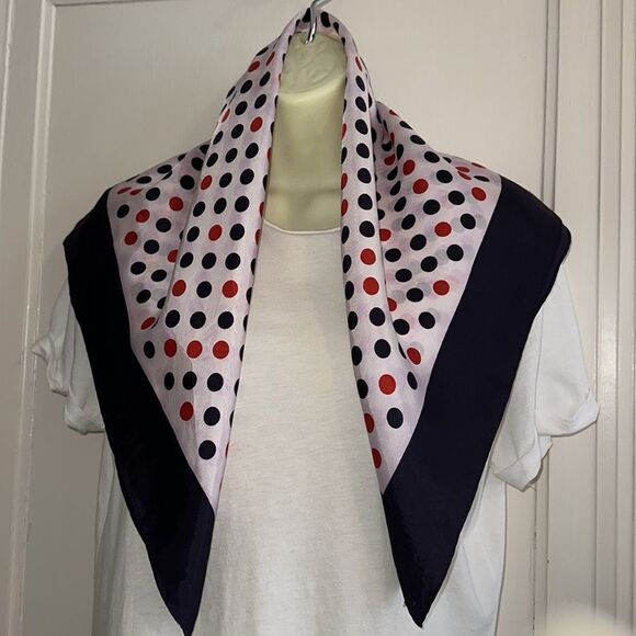 Vintage 60s/70s Tori red, white & blue polka dot acetate scarf - Picture 2 of 9